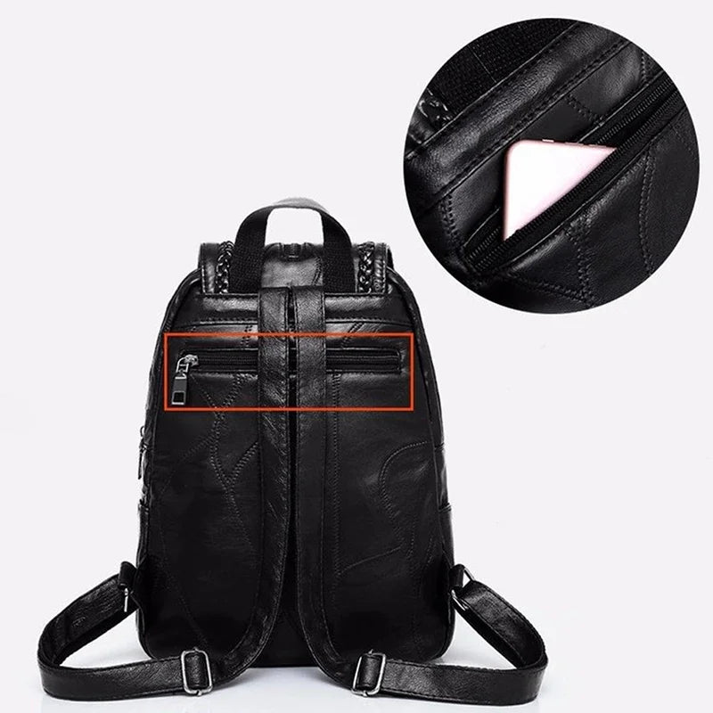 Women Genuine Leather Backpack School Bag Classic Black Waterproof Travel Shoulder Bag Multi-function Backpack Women