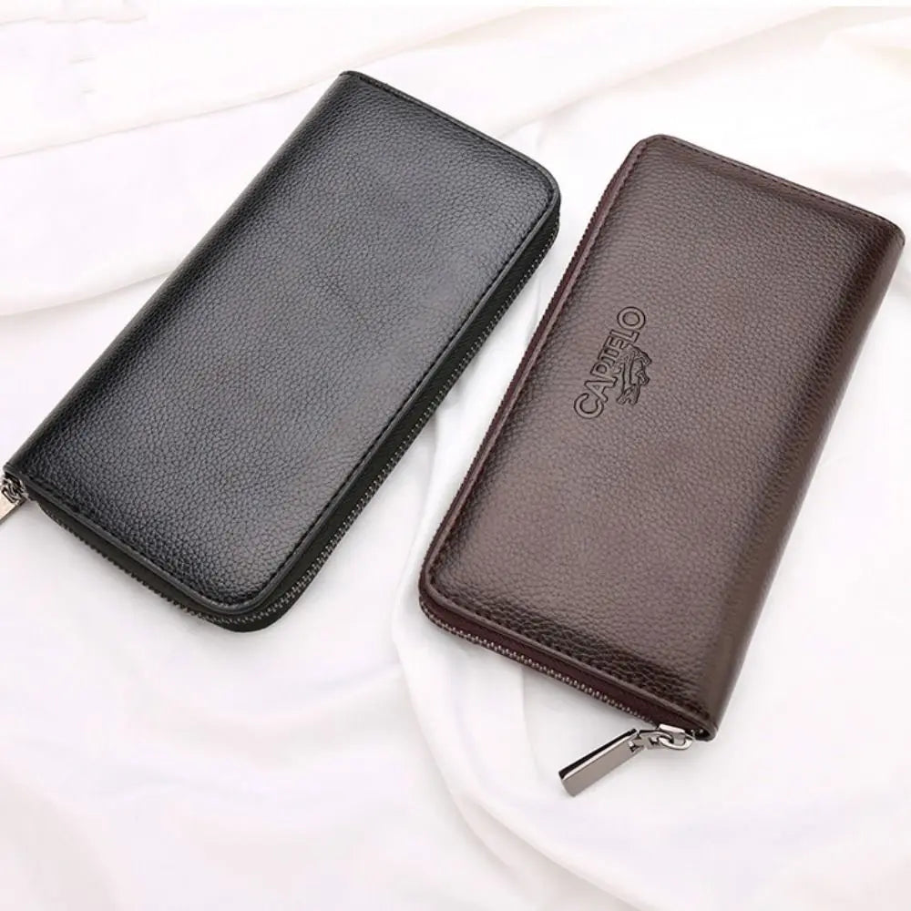 New Men's Wallet Short Frosted Leather Wallet Retro Zipper Vertical Wallet Luxury Multi-Card Wallet Phone Bag Coin Purse