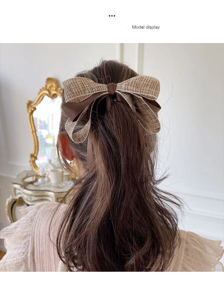 Women's Banana Hair Clip Retro Back of The Head Vertical Hair Clip Elegant Bow Ponytail Headwear Hair Barrette Hairpin