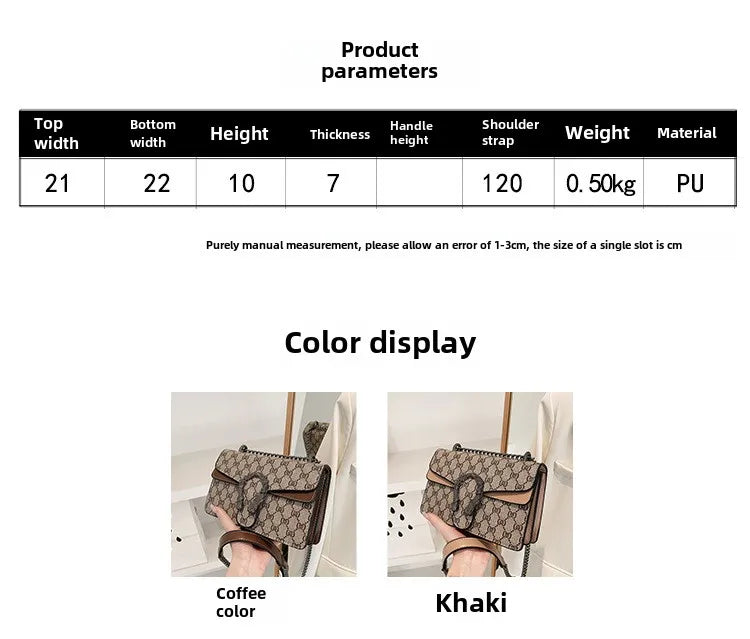 New retro printed chain bag popular underarm bag oblique span shoulder small square bag