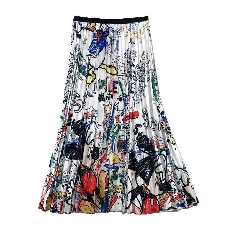 Disney Women Pleated skirt Mickey Mouse New Cartoon Print Long Skirts Women Young Girl street styl Large Size Female Falda Y2K