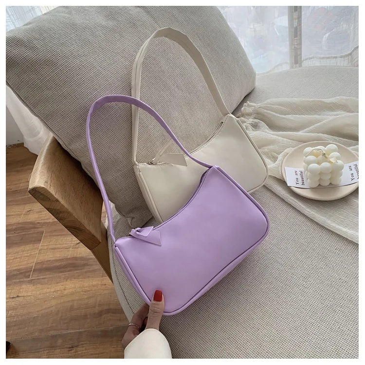 Retro Soft PU Leather Women Shoulder Underarm Bags Casual Solid Color Small Top-Handle Handbags Ladies Fashion Shoulder Bags