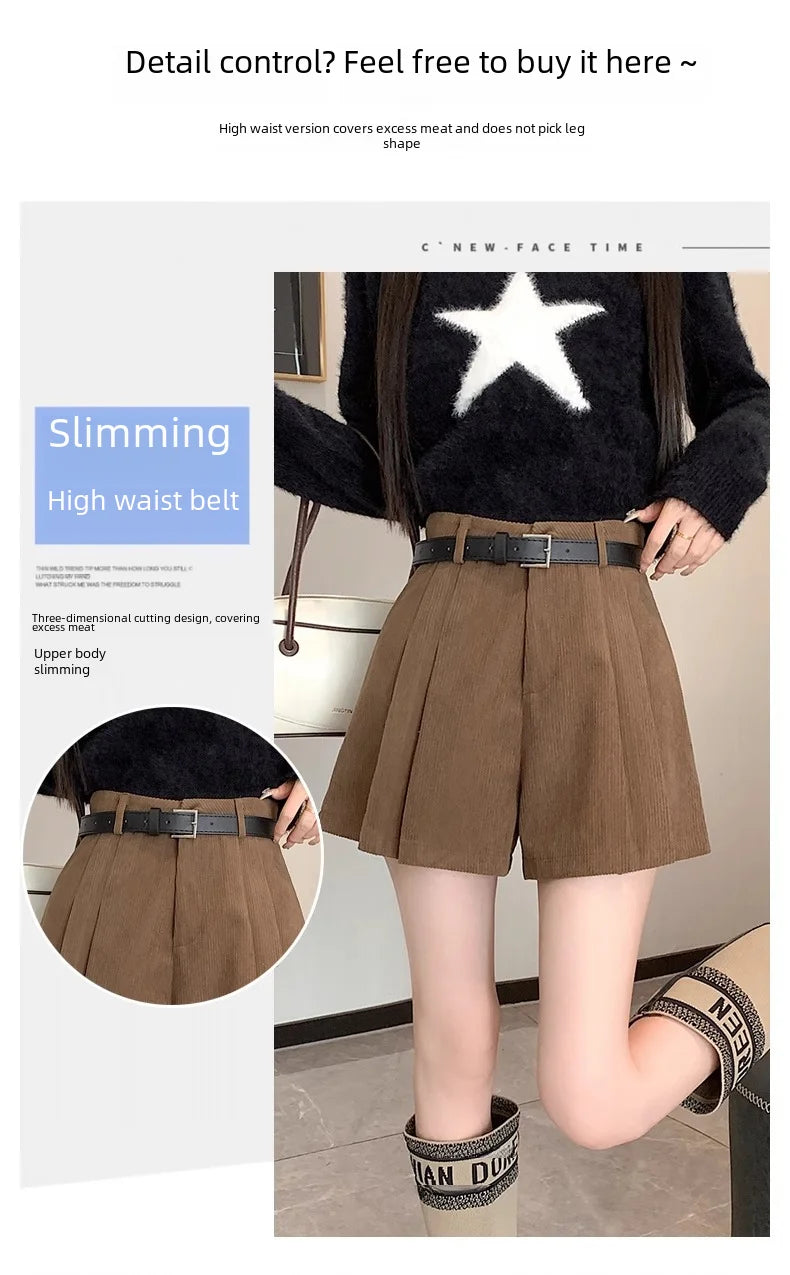 Corduroy Velvet Women Shorts Autumn Winter High Waist Slim Flared Trousers Fashionable Temperament A- crotch Boots