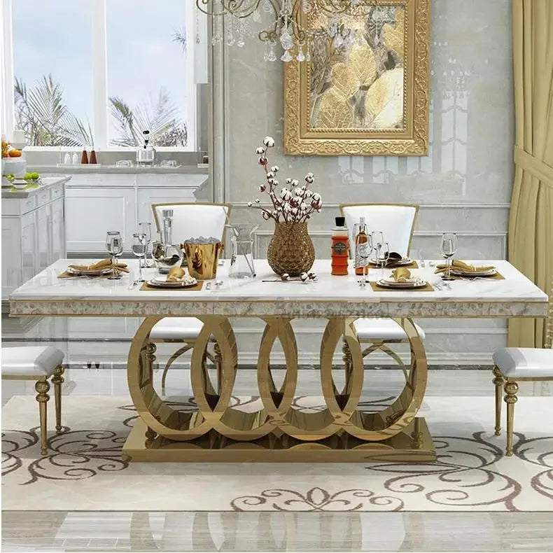 Modern Dining Table Cafe Table Furniture Kitchen 4 Chairs Steel Base Apartment Golden Set Muebles Para El Hogar Mainland China