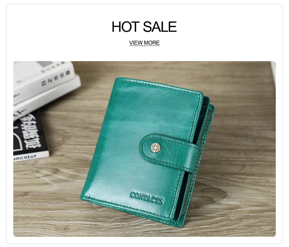 CONTACT'S Genuine Leather RFID Vintage Wallet Men With Coin Pocket Short Wallets Small Zipper Wallet With Card Holders Man Purse