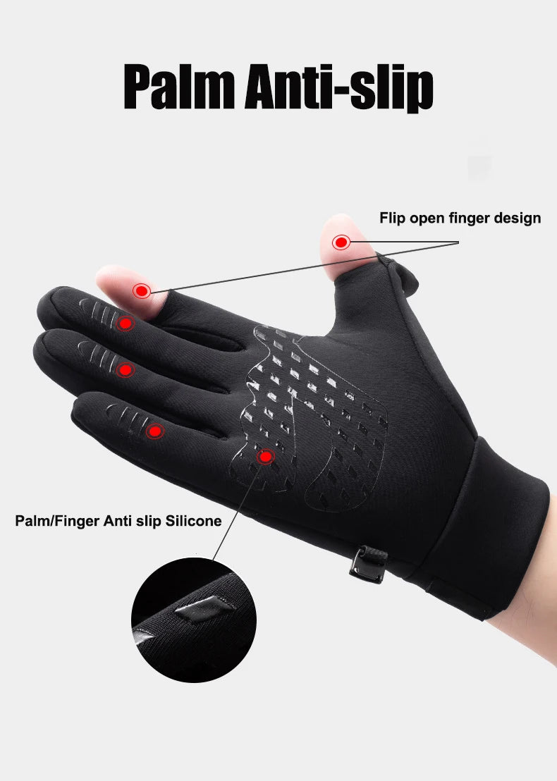 Winter Warm Gloves Flip Over Expose Two Fingers Gloves Waterproof Windproof Touch Screen Gloves Cycling Ski Fishing Gloves