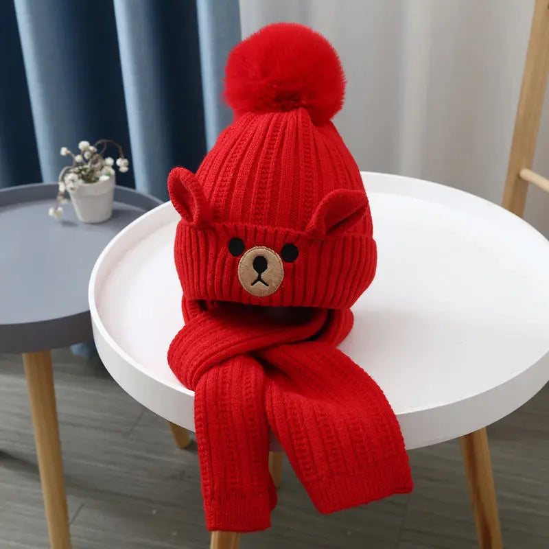 Children Hat and Scarf Set Baby Knitted Hat with Velvet for Warmth Winter Hats for Girl Cute Baby Caps for Boys Шапка Детская