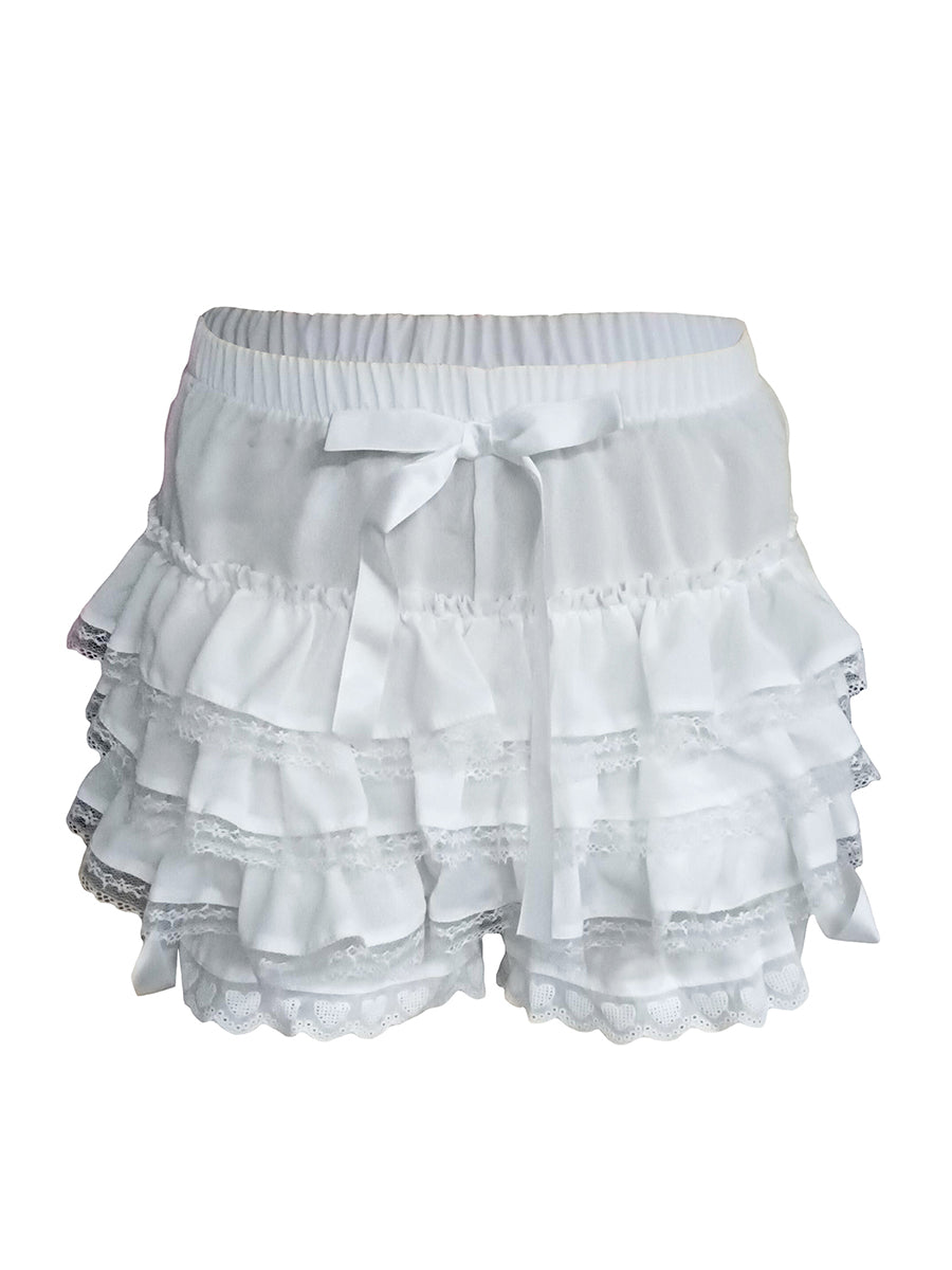 Women Lace Ruffle Shorts Kawaii Lolita Bloomers Layered Boxer Shorts Cute Pumpkin Pants Boy Shorts Bottoms (A Blue, S)