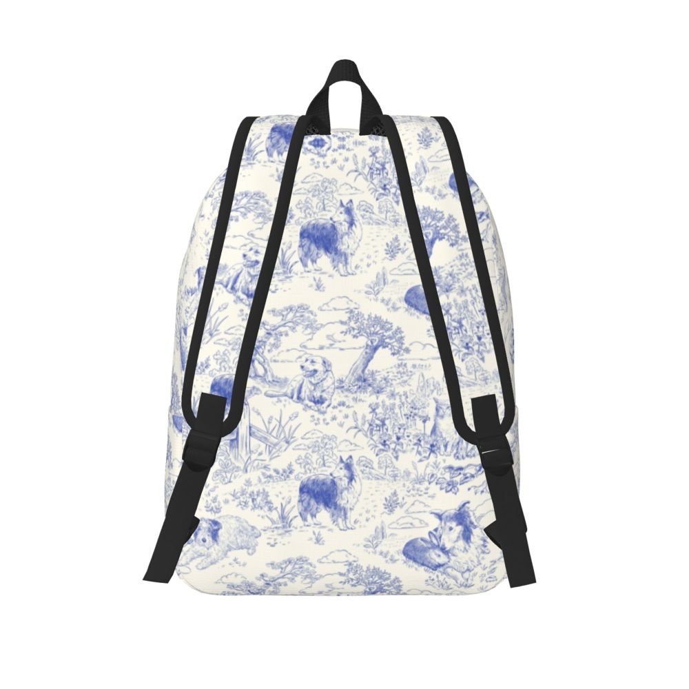 Personalized Navy Blue Toile De Jouy Canvas Backpacks Men Women Basic Bookbag for School College French Countryside Floral Bags