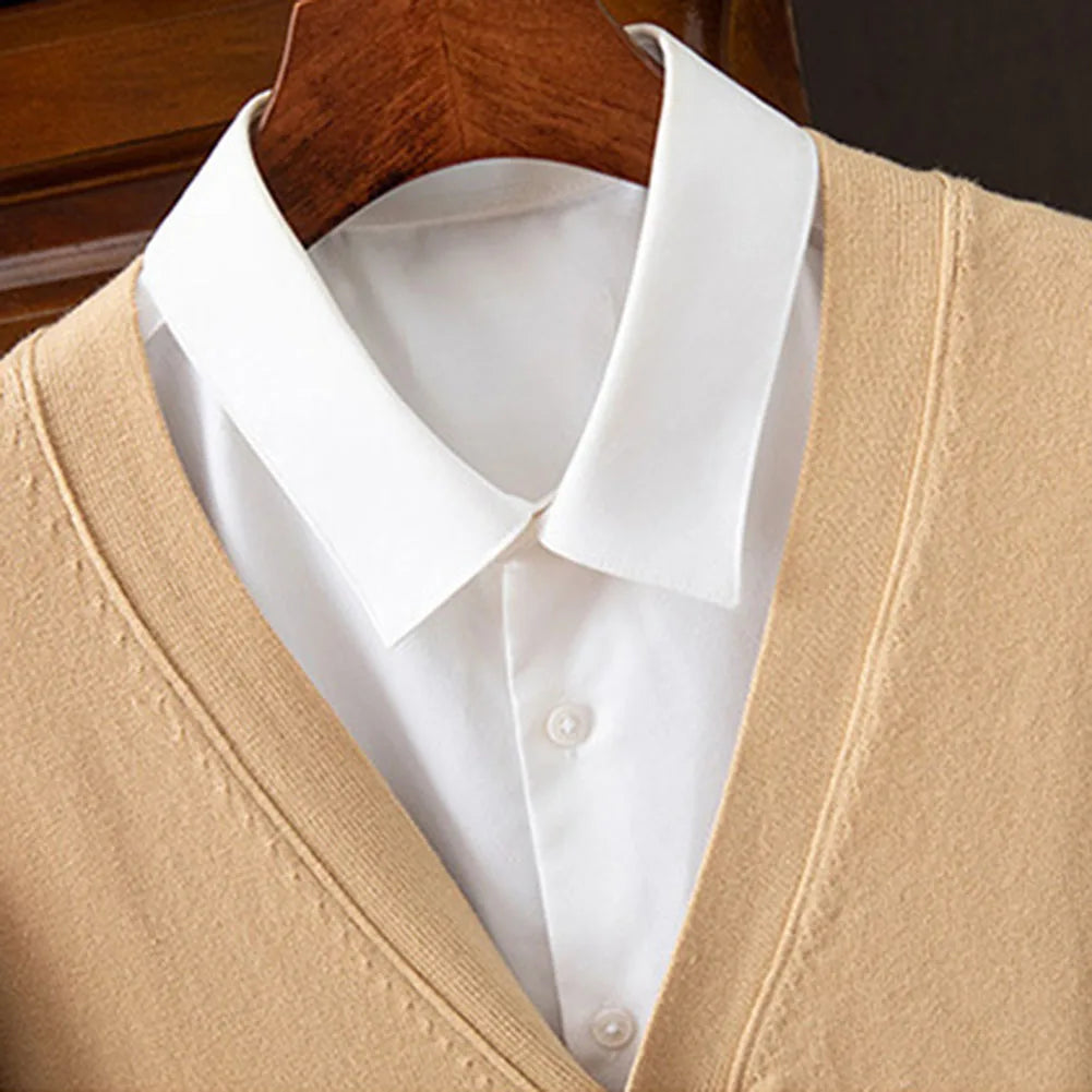 Fashion Men's Classic Solid Color Knit V-Neck Cardigan Sweater Soft Baggy High End Cardigans Sweaters Coat Man Clothing