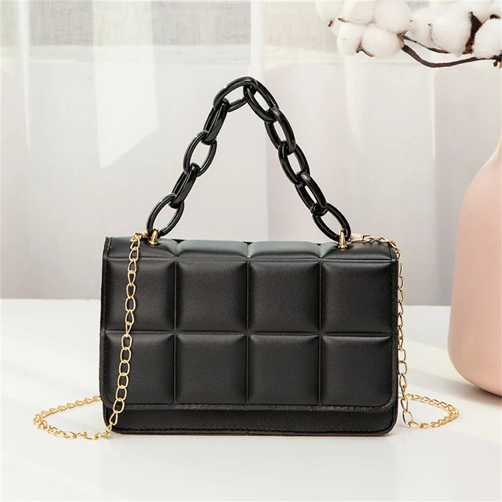 2024 New PU Leather Shoulder Bags for Women Fashion Texture Chain Rhomboid Crossbody Bags Summer Trend Handbags Phone Bag Ladies