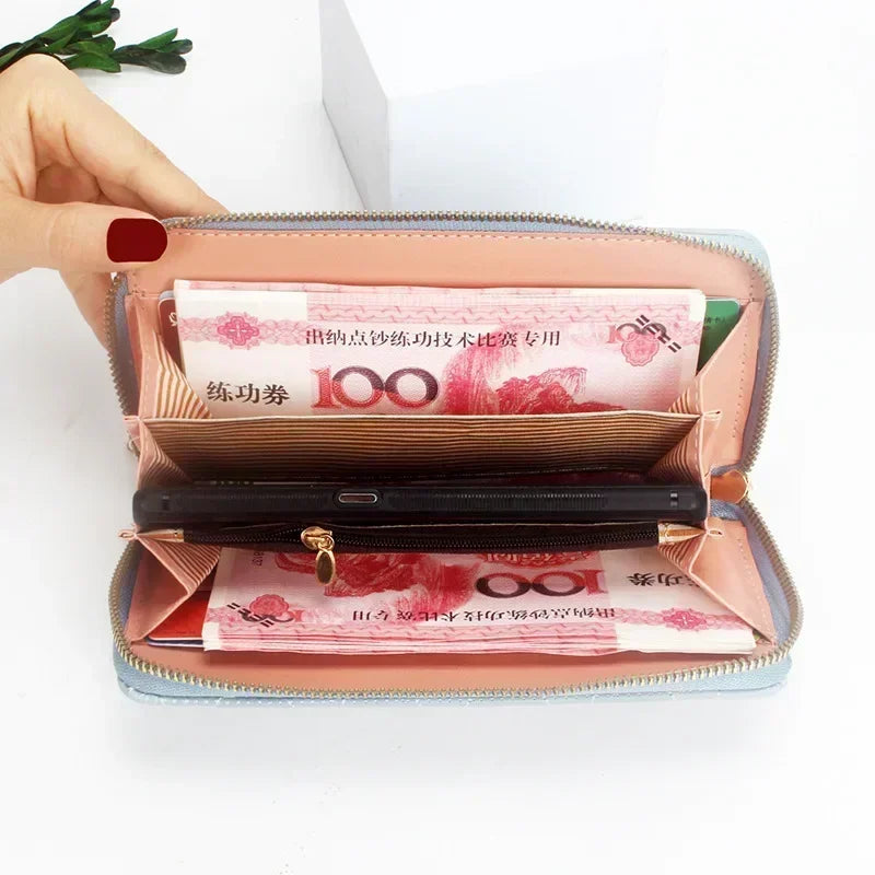 Women Long Wallet Pu Leather Card Holder Large Capacity Hasp Zipper Coin Purse Multi Card Organizer Cell Phone Wristlet Handbag