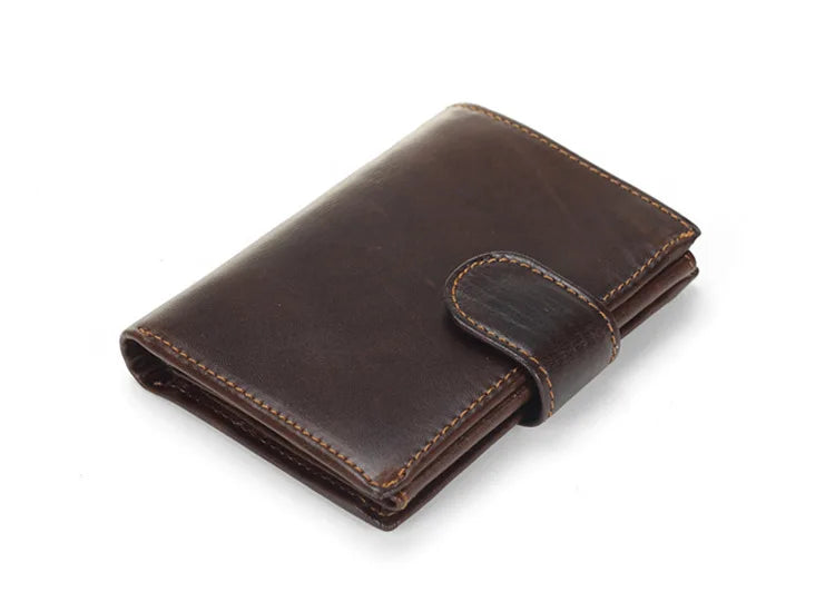 New Men Wallet Cowhide Genuine Leather Wallets Coin Purse Clutch Hasp Open Top Quality Retro Short Wallet