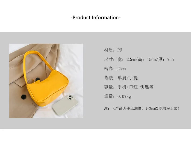 Retro Soft PU Leather Women Shoulder Underarm Bags Casual Solid Color Small Top-Handle Handbags Ladies Fashion Shoulder Bags