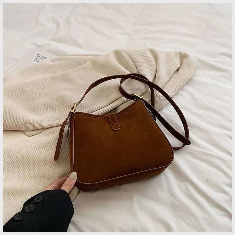 Winter Trendy Frosted PU Leather Shoulder Bag for Women Quiet Luxury Burgundy Bag Lady Solid Color Crossbody Bags Suede Purse