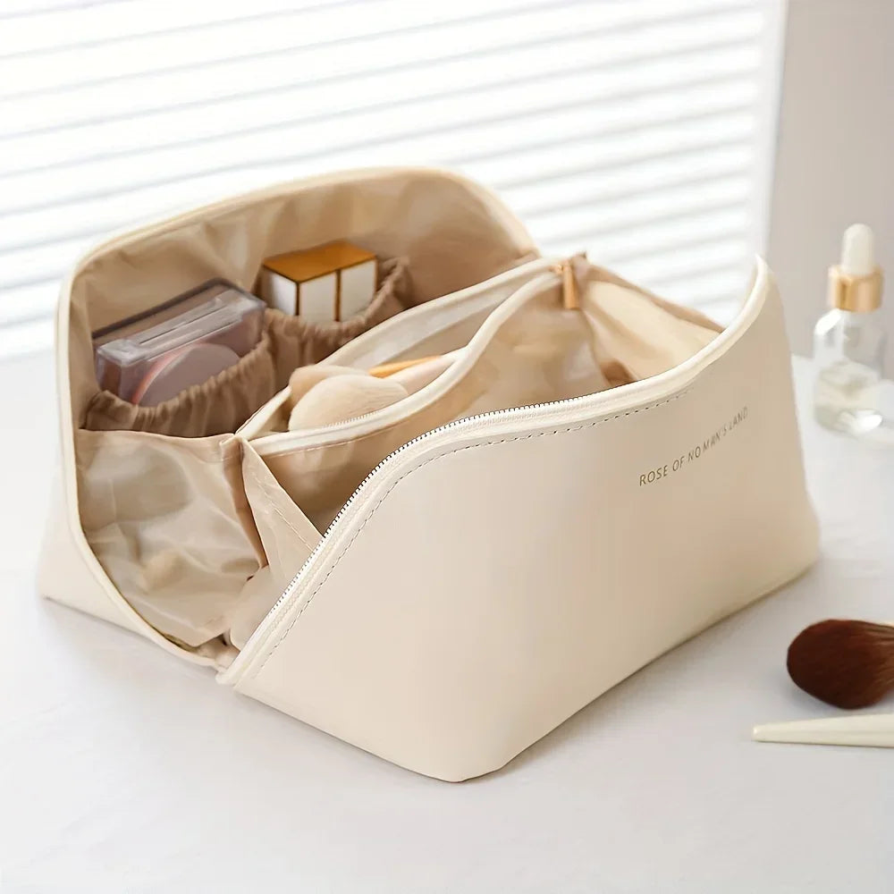 Leather Large Capacity Travel Cosmetic Bag Portable Women Makeup Case Waterproof Multifunctional Toiletry Organizer Storage Bag