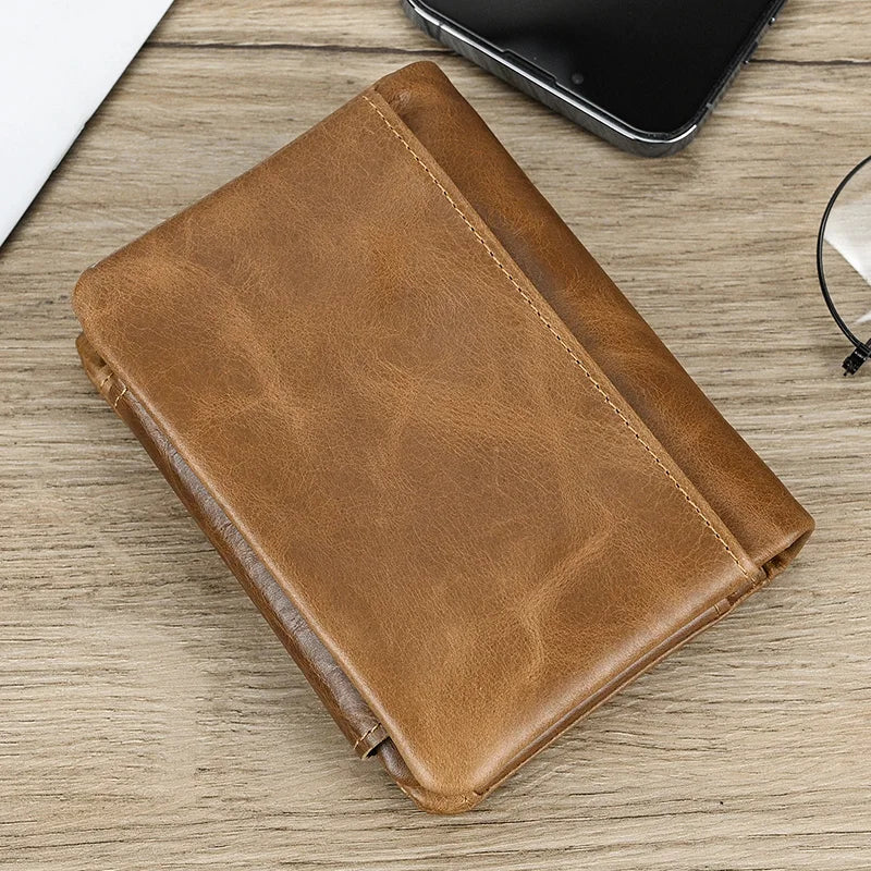 Leather Men‘s Short Wallet Hasp Genuine Leather Unisex Zipper Coin Clutch Purse Cowhide Card Holder Trifold Man wallets