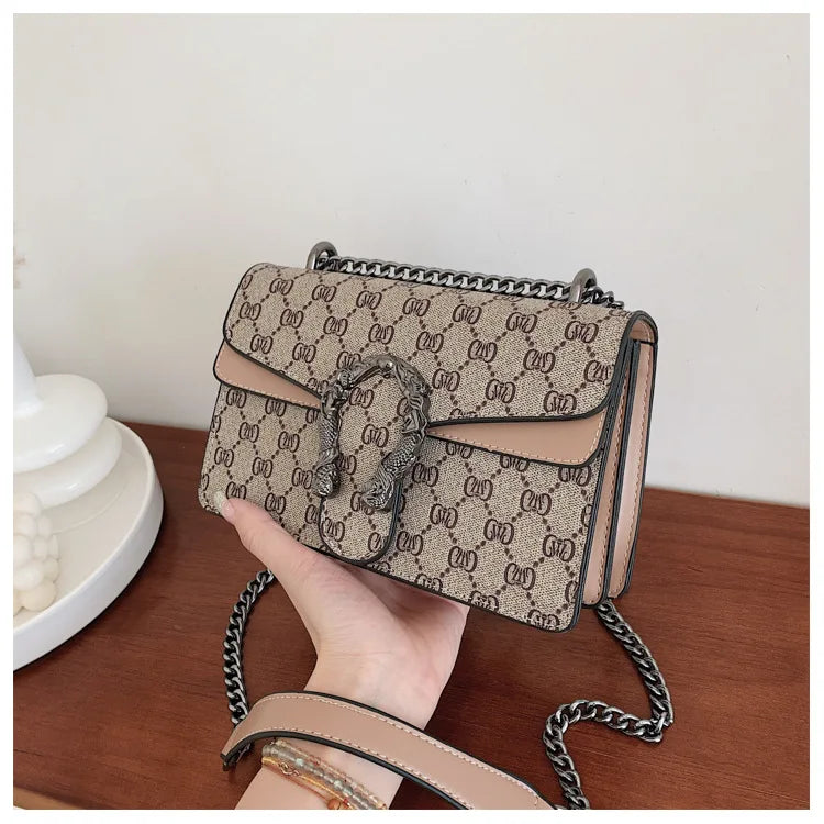 New retro printed chain bag popular underarm bag oblique span shoulder small square bag