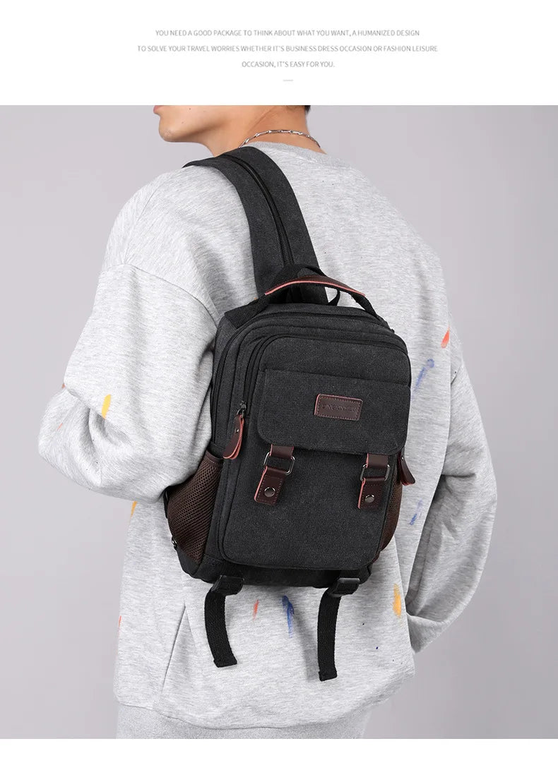 Small Mens Backpack Canvas Casual Backpacks for Men 2024 Mini Male School Bag Rucksack Man Multi-function Crossbody Bag Travel