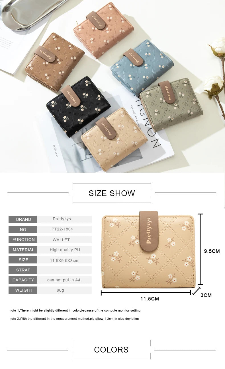 Women's Short Wallet Floral Printed PU Card Holder Fashion Small Tri-fold Coin Purse Card Cash Storage Pouch