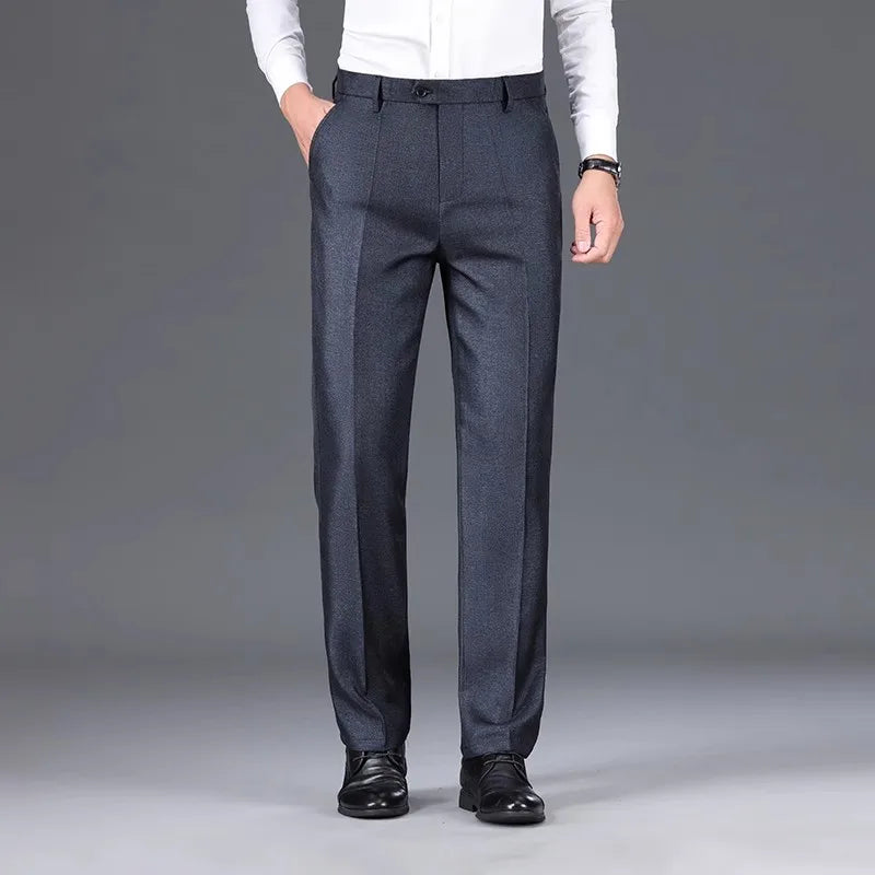 Pantalon de costume décontracté pour homme, couleur unie, taille haute, droit, pour le bureau, style classique, long