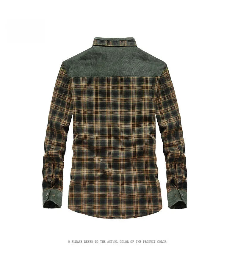 Men's Fleece-lined Thickened Plaid Long Sleeve Shirt Warm Business Casual Fashion Cotton Shirt Jacket