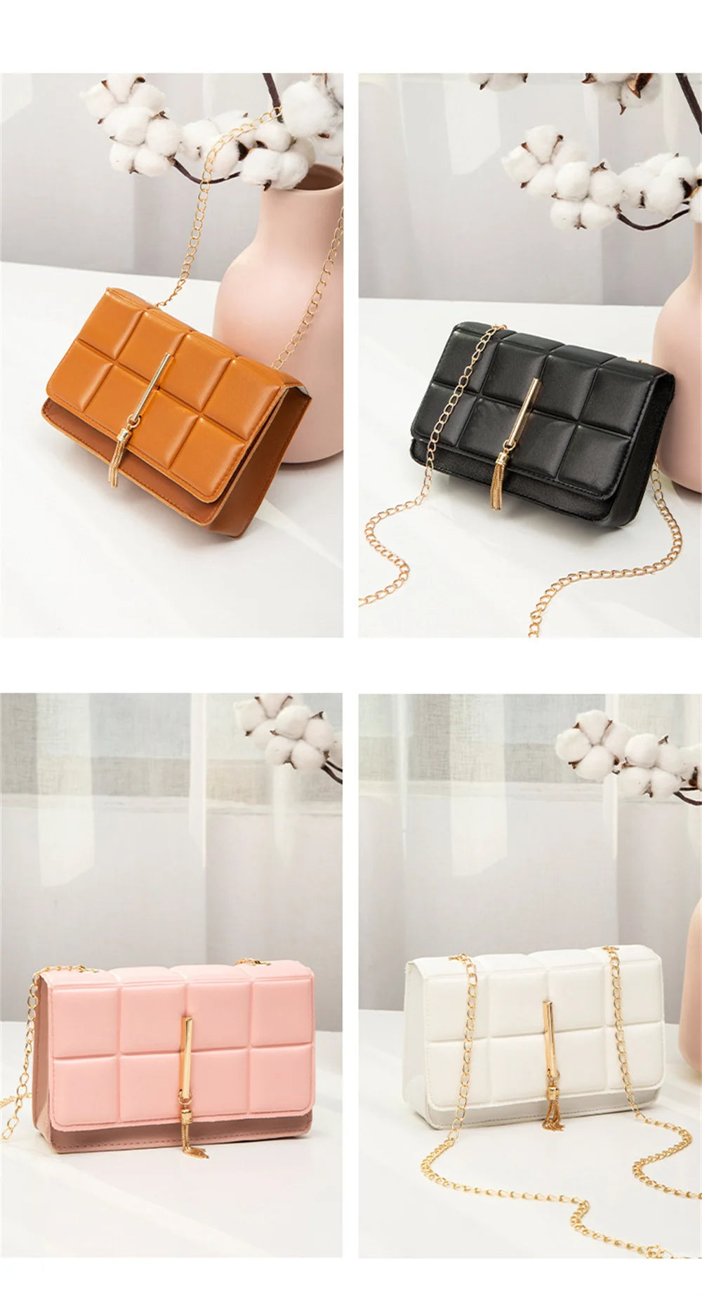 2024 New PU Leather Shoulder Bags for Women Fashion Texture Chain Rhomboid Crossbody Bags Summer Trend Handbags Phone Bag Ladies