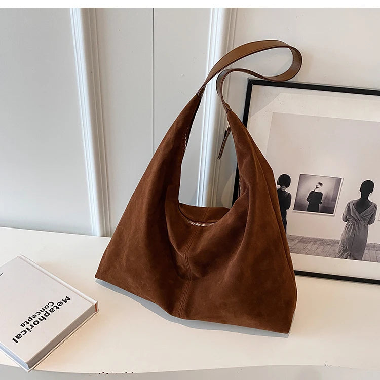 Retro Soft Suede Bag For Women 2023 New Autumn/winter Popular Large Capacity Shoulder Bag Bucket Bag