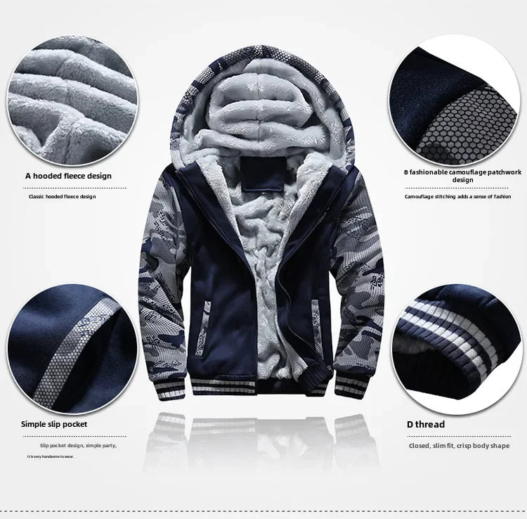 Autumn/winter Fleece-lined Men's Sweatshirt Casual Sports Cardigan Hoodies Loose Fit Warm Comfortable Men's Outwear