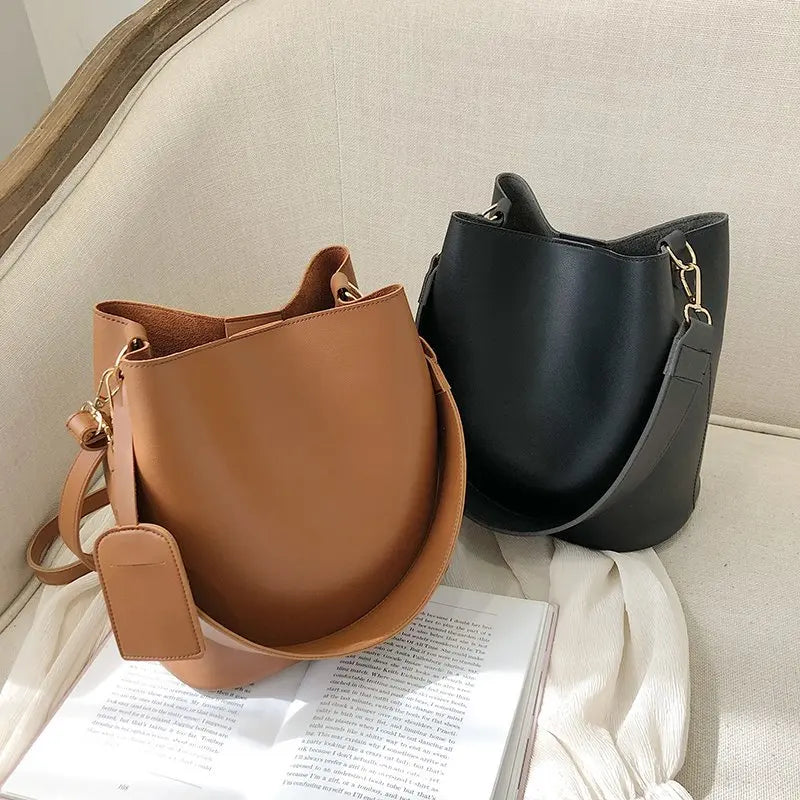 2piece/set Fashion Designer Pu Leather Women's Handbags Good Casual Ladies Tote Female Black Bucket Women Shoulder Crossbody Bag