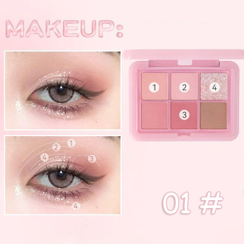 Palette de fards à paupières 6 couleurs Shimmer Shimmer Matte Palette de maquillage Glitter Soft Pink Fard à paupières Pigment pour les yeux Cosmétiques longue durée