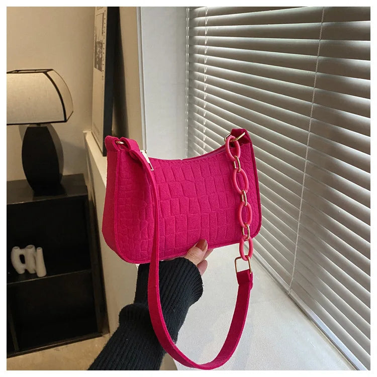 Fashion Felt Shoulder Bags for Women Women's Subaxillary Bag Design Advanced Texture Armpit Handbags Purses Crescent Saddle Bag