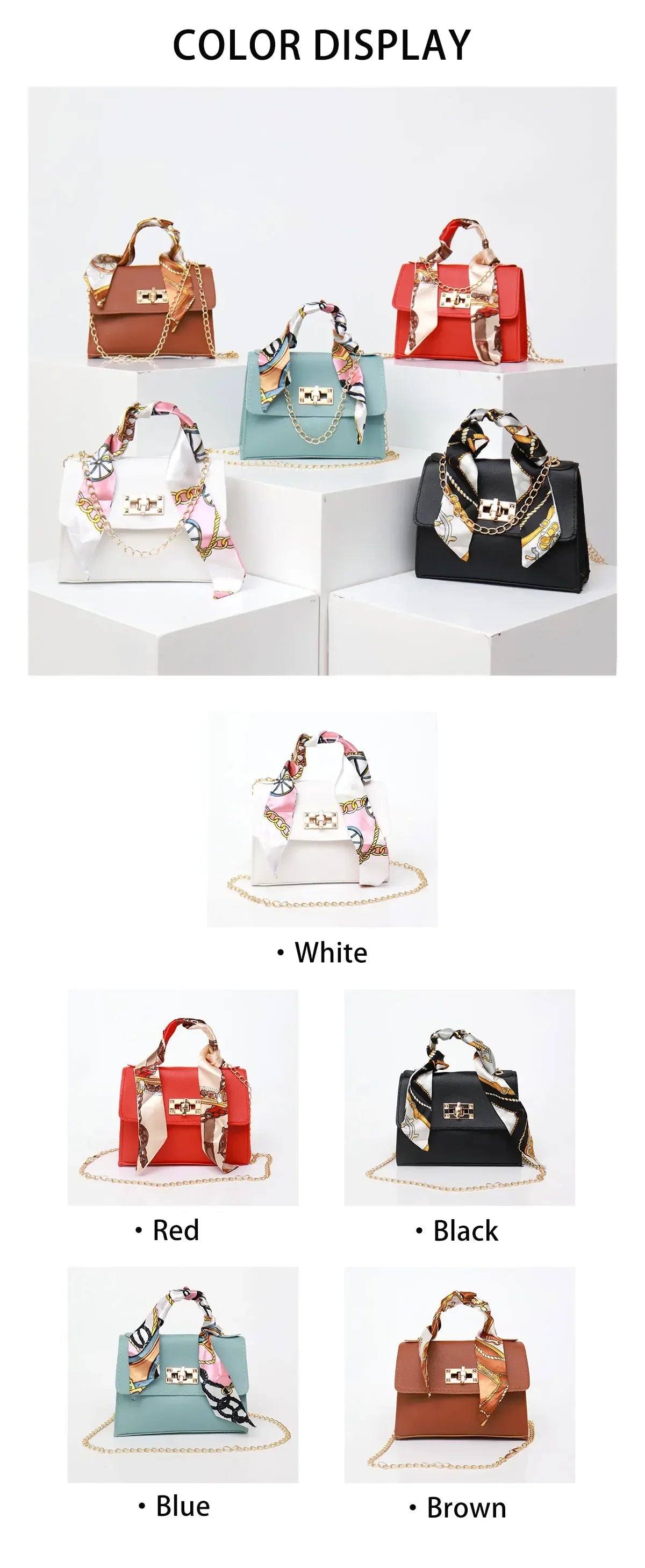 Women Fashion Simplicity Solid Color Handbag Niche Design Silk Scarf Mini Chain Single Shoulder Crossbody Bag Bandolera