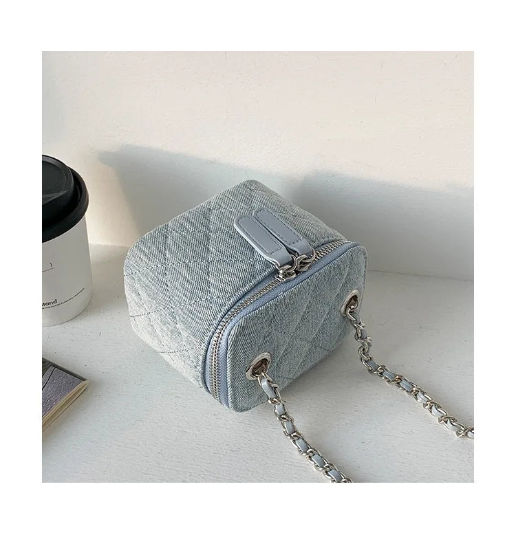 Mini Denim Crossbody Bags for Women 2023 Lingge Chains Shoulder Bag Fashion Brands Box Bag Lipstick Coins Purses and Handbags