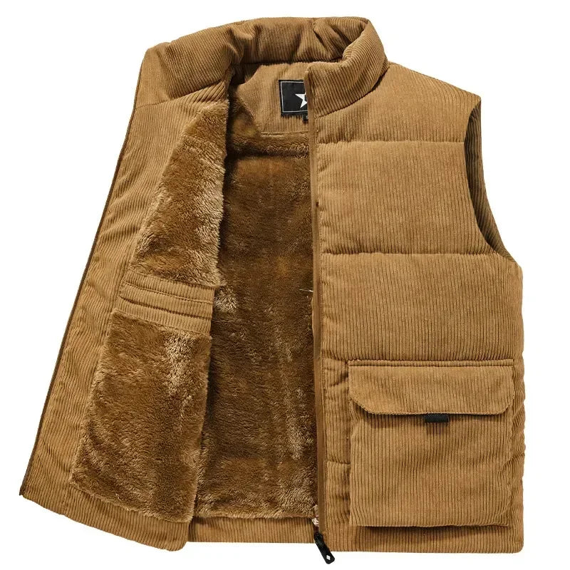 Gilet chaud en polaire pour homme, manteau à col montant, épais, style militaire, vêtement pour homme, veste sans manches