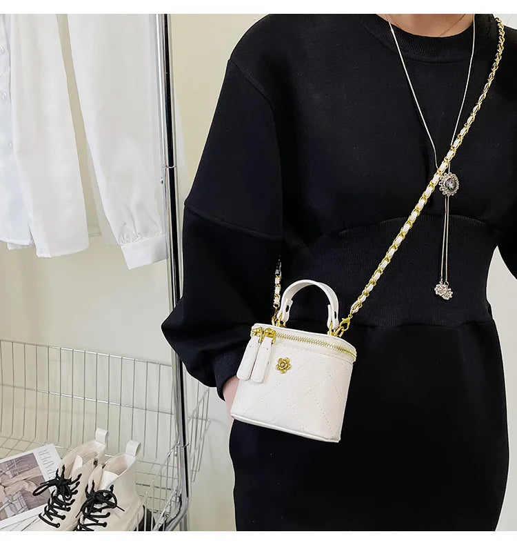 Small  Shoulder Bucket Bag For Women Classic Mini Clutches Female Small Square Box Crossbody Metal Chain Handbag