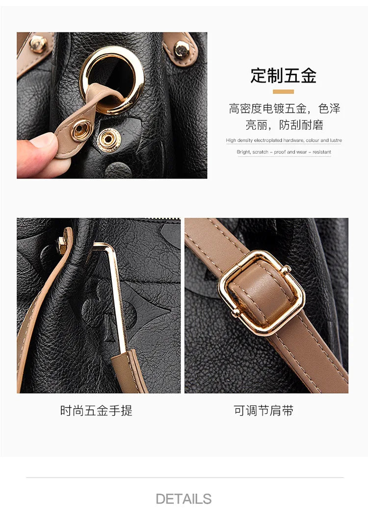 New Bucket Bag Outdoor Versatile Luxury Fashion Embossed Handbag Large Capacity Mother and Child Shoulder Bag