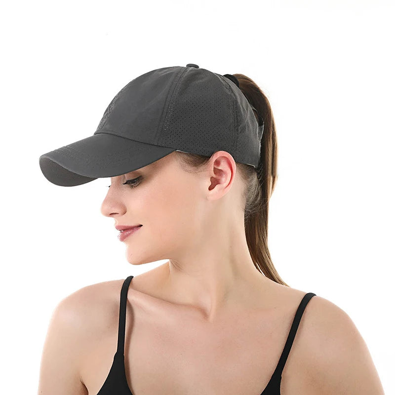 Casquette de baseball d'été de couleur unie pour femme, vêtement de golf, sport, loisirs, queue de cheval croisée, maille à séchage rapide, demi-creuse, casquette à visière pour homme