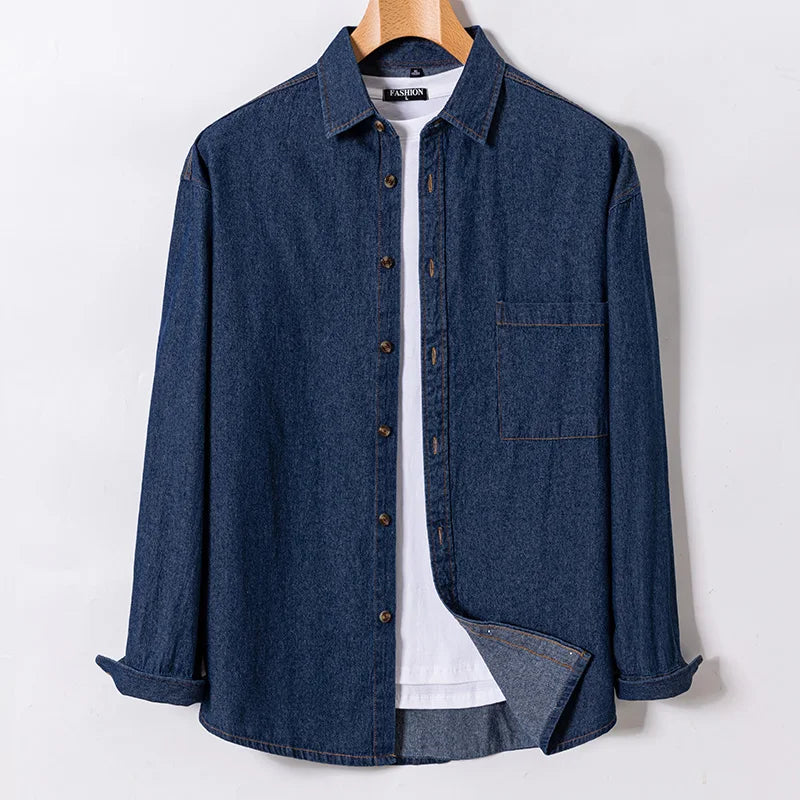 Chemise classique à manches longues en denim 2023, 100 % coton, avec poche, broderie, vêtements confortables