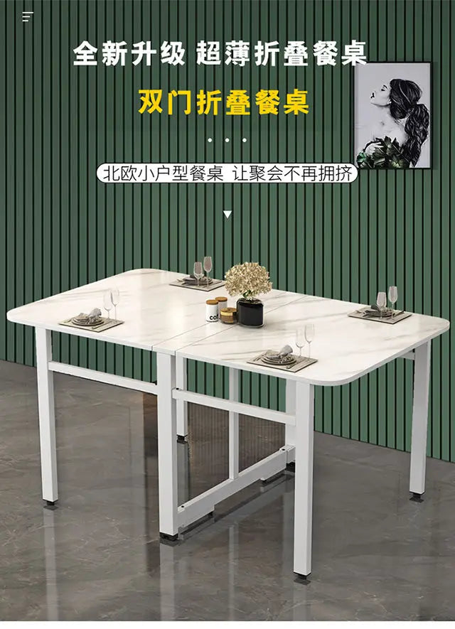 Folding Table, Solid Wood, Ultra-thin, Small Household Type, Installation Free, Simple Dining Table, Retractable, Mobile, Multi