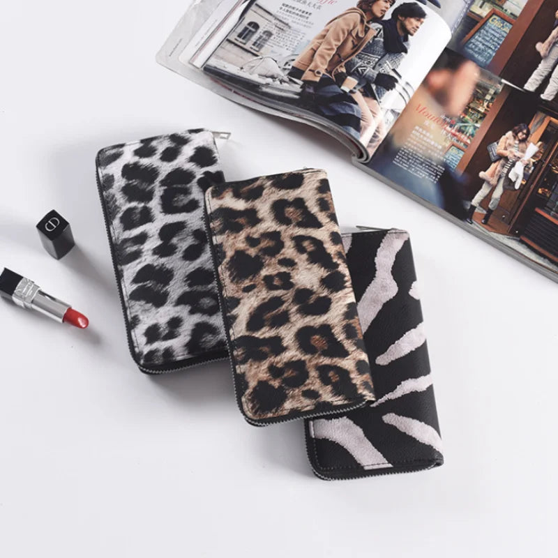 Leather Women Wallet Classic Leopard Animal Print Long Wallets Female Cards Holder Clutch Bag Fashion Ladies Purses