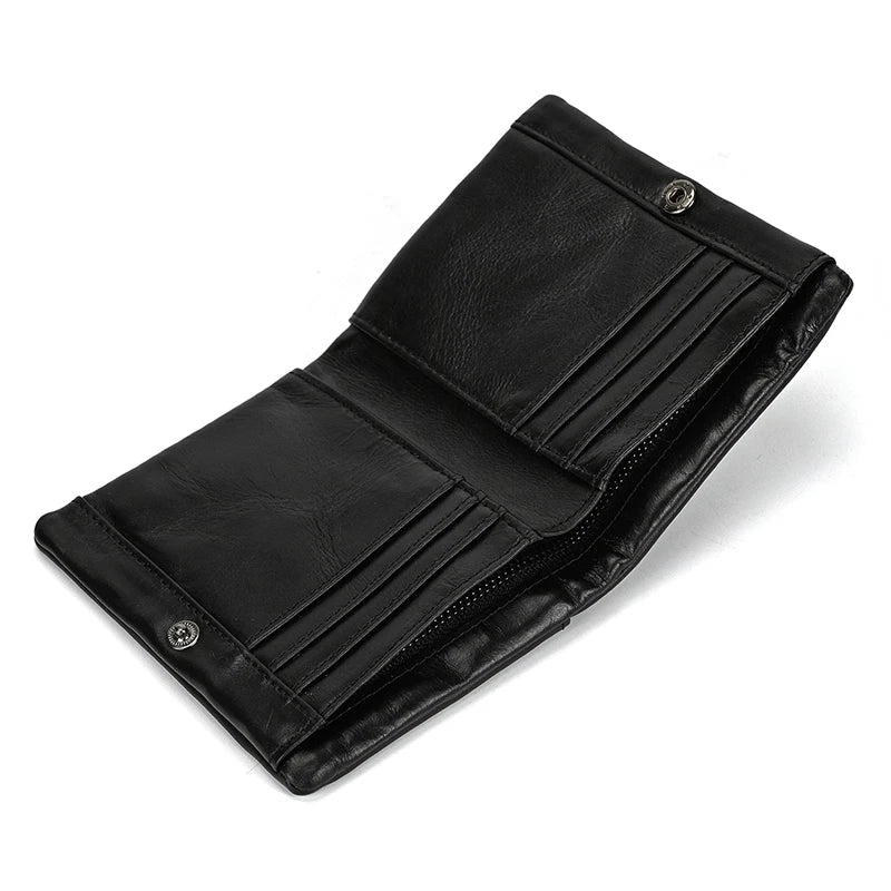 Leather Men‘s Short Wallet Hasp Genuine Leather Unisex Zipper Coin Clutch Purse Cowhide Card Holder Trifold Man wallets