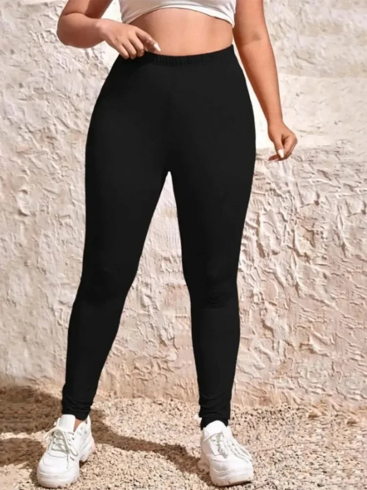 Women's XL-5XL Plus  Size Casual High-waist Stretch Leggings Solid Color Tight Leggings Go with Commuter Skinny Slim Leggings