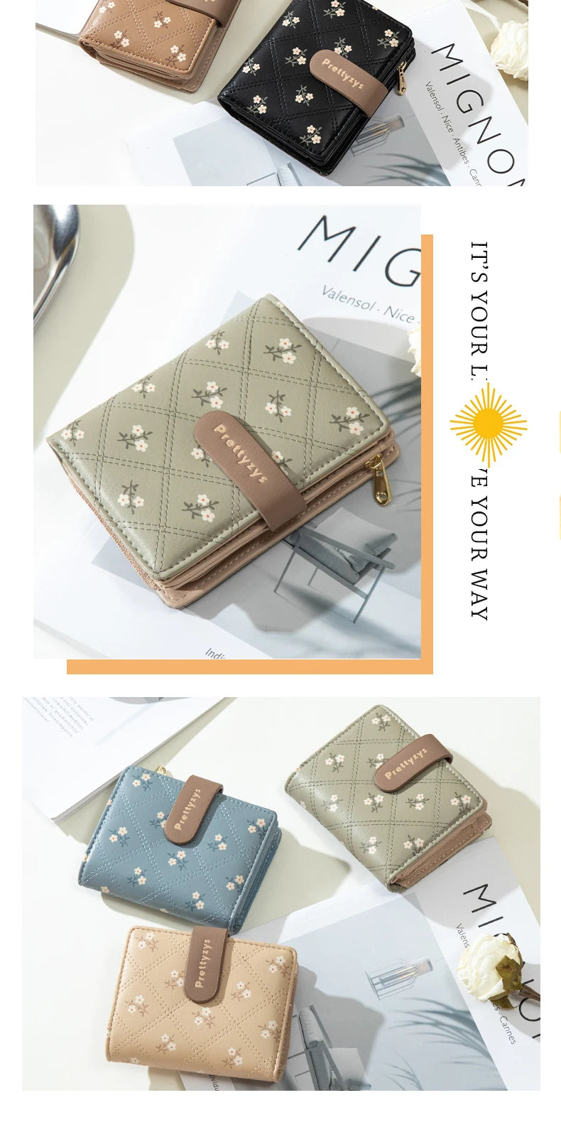 Women's Short Wallet Floral Printed PU Card Holder Fashion Small Tri-fold Coin Purse Card Cash Storage Pouch