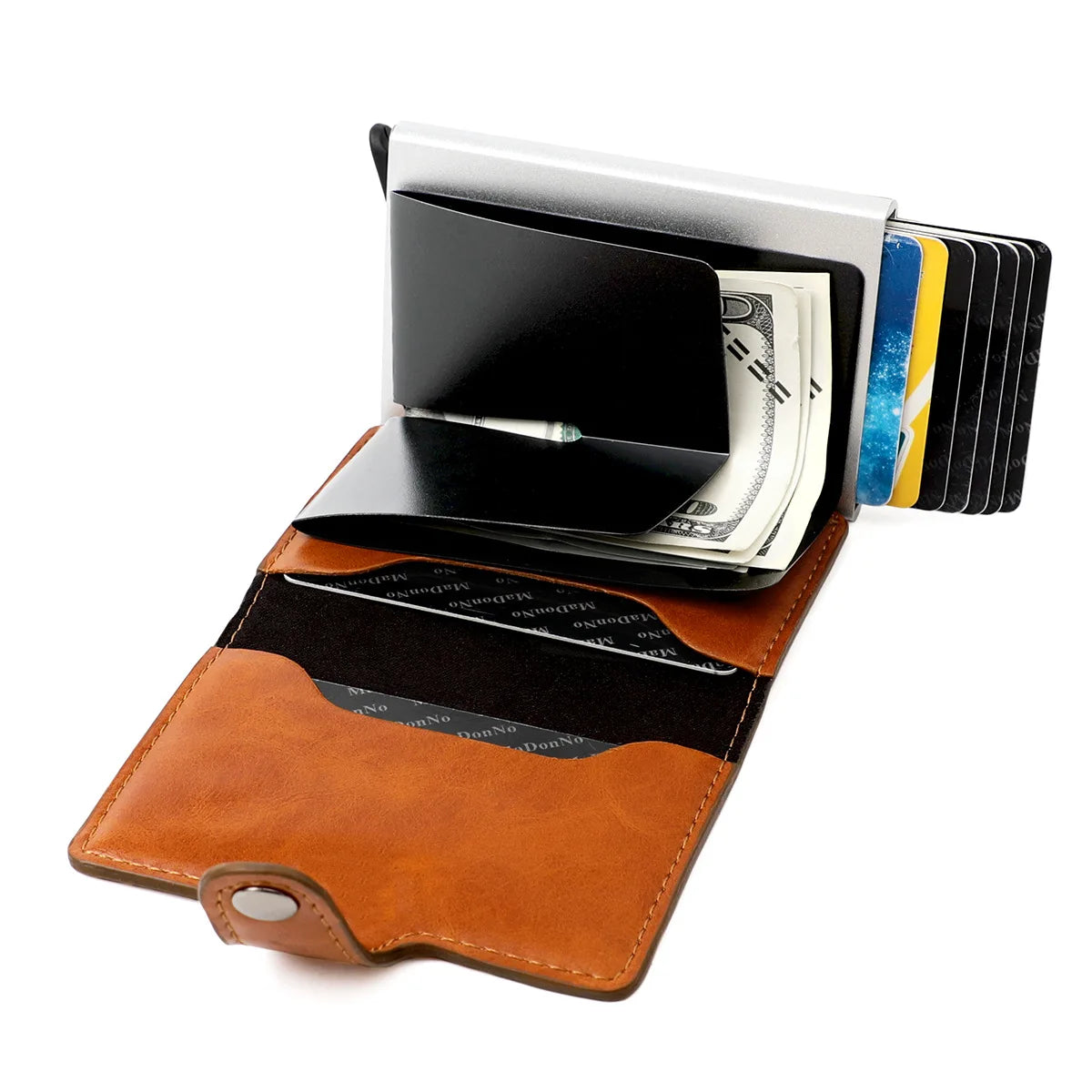 RFID Blocking Credit Card Holder Stainless Steel NFC Anti Scan Business Wallet Genuine PU Leather Purse Money Bag For Men Women