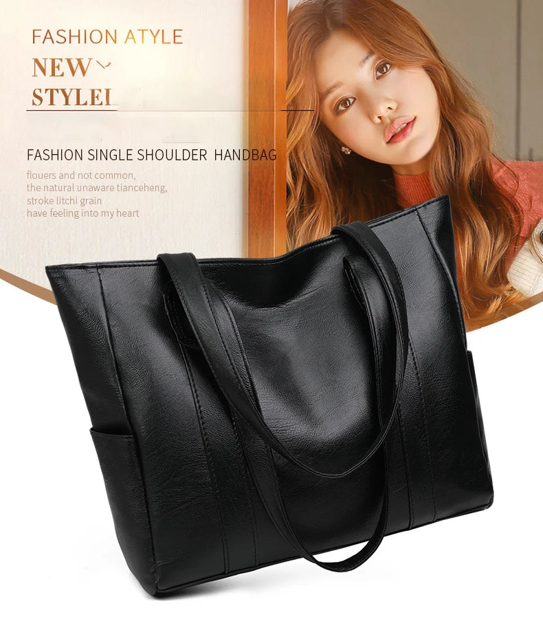 TRAVEASY 2024 Casual PU Leather Large Capacity Tote Bags for Women Fashion Solid Color Zipper Female Shoulder Bag Ladies Handbag