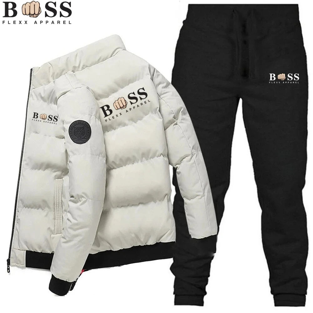 2024 Mode Hiver Coréen BSS FLEXX APPAREL Hommes Mode Chaud Nouveau Coupe-Vent Haute Qualité Polyester Fermeture Éclair Veste et Pantalon 2-p