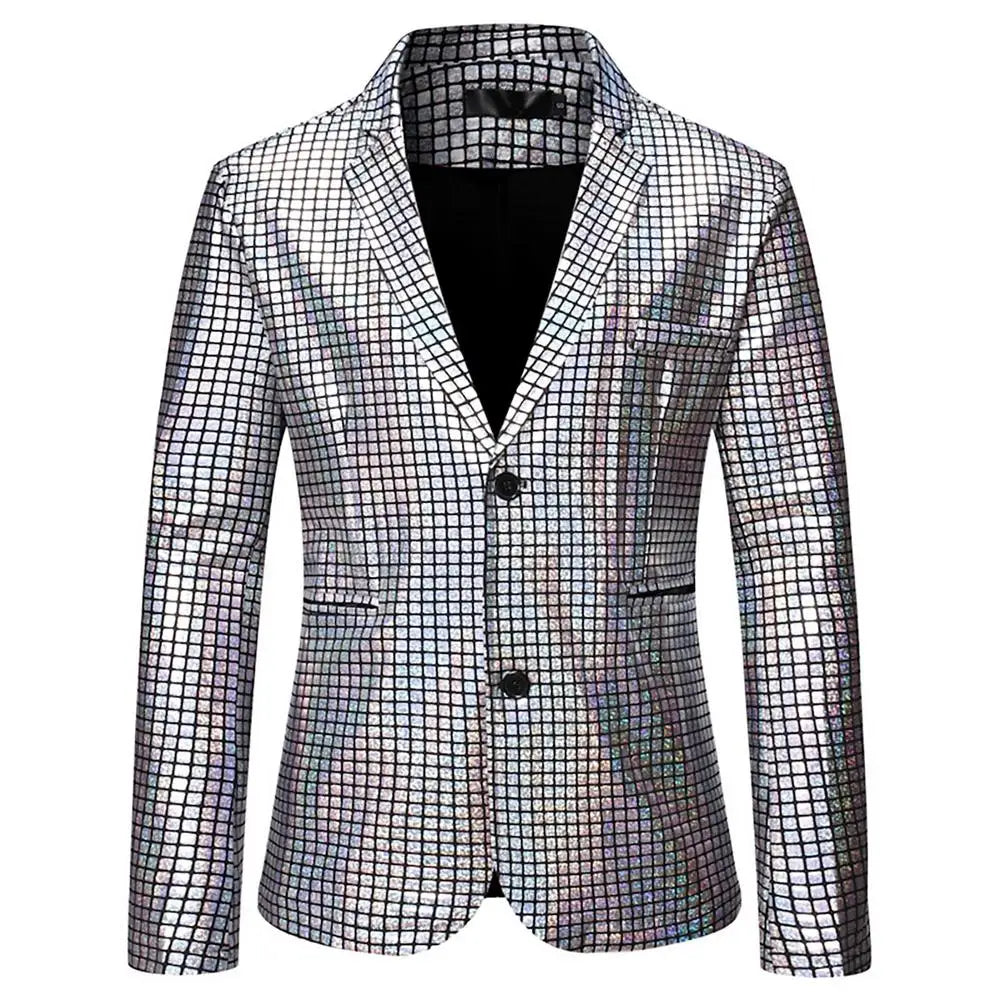 Blazers à paillettes Veste de costume à paillettes brillantes Tenues d'Halloween Blazer à deux boutons Blazer de smoking Disco Glitter Party Blazer pour hommes Dîner