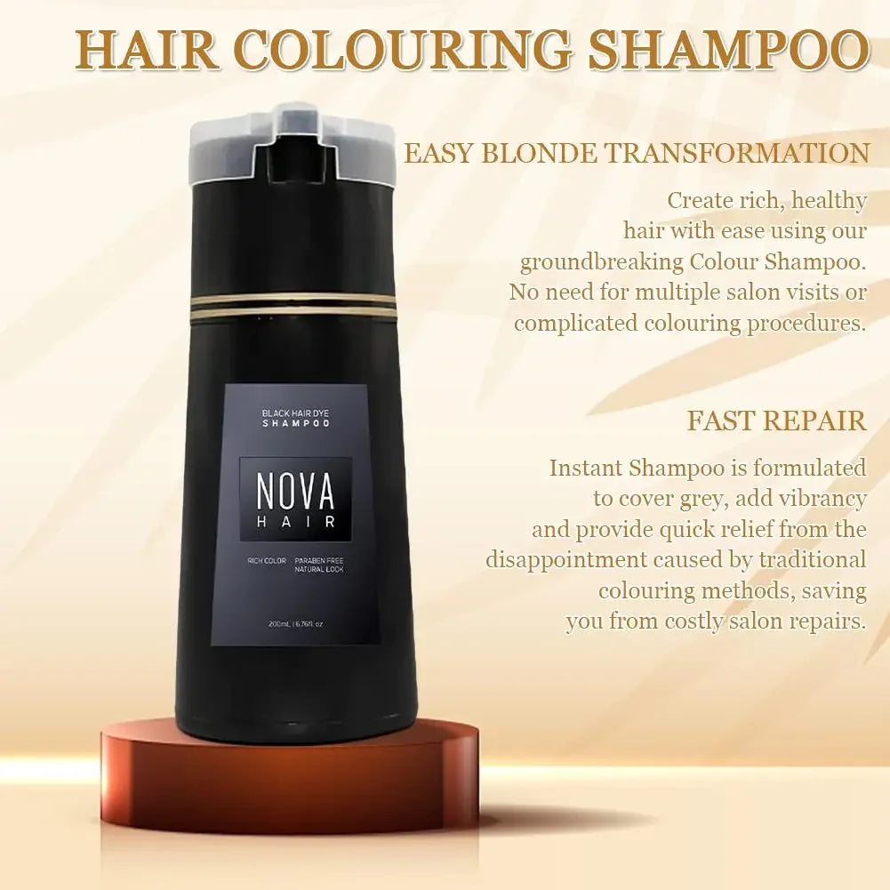 Shampooing colorant capillaire original Nova Hair Shampooing colorant instantané pour hommes et femmes Couleur de cheveux rapide, facile et sûre Couverture des cheveux gris Nourrit le cuir chevelu