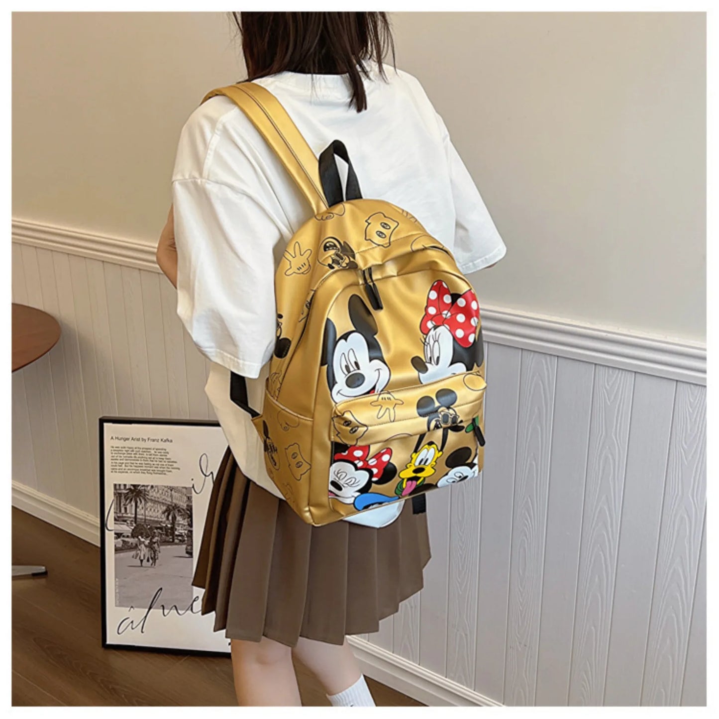 New Disney Mickey PU Leather Backpack Classic Cartoon Laptop Bag Minnie Mouse Large Capacity School Bag Women Fashion Tote Bag